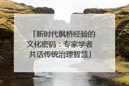 新时代枫桥经验的文化密码：专家学者共话传统治理智慧