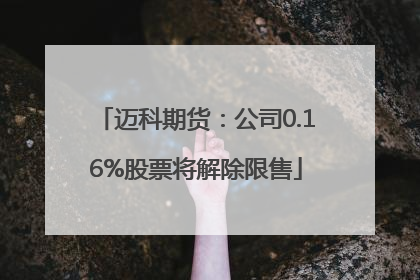 迈科期货：公司0.16%股票将解除限售
